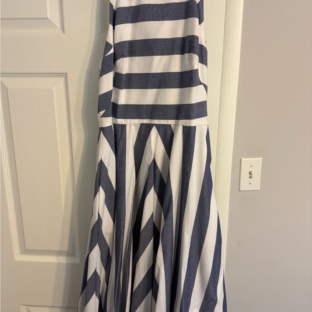 Eliza J Dress in Navy and White Stripes